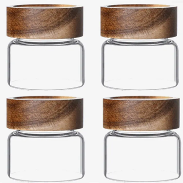 Wholesale 10ml-1750ml Borosilicate Clear Empty Small Glass Storage Jar With Wood Grain Pattern Screw Top