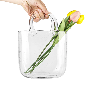 Luxury Home Decor Creative Clear Handbag Glass Flower Vase