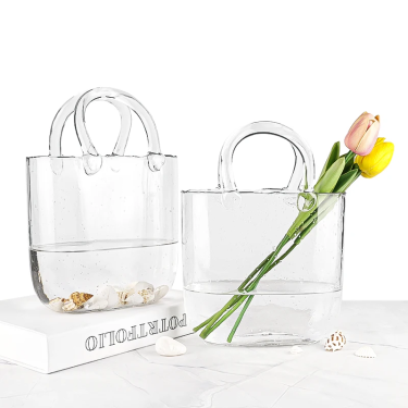 Luxury Home Decor Creative Clear Handbag Glass Flower Vase