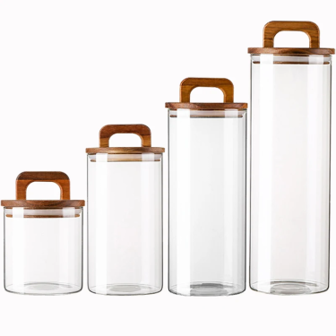 Heat Resistant High Borosilicate Clear Glass Food Storage Jars with Airtight Bamboo Lid