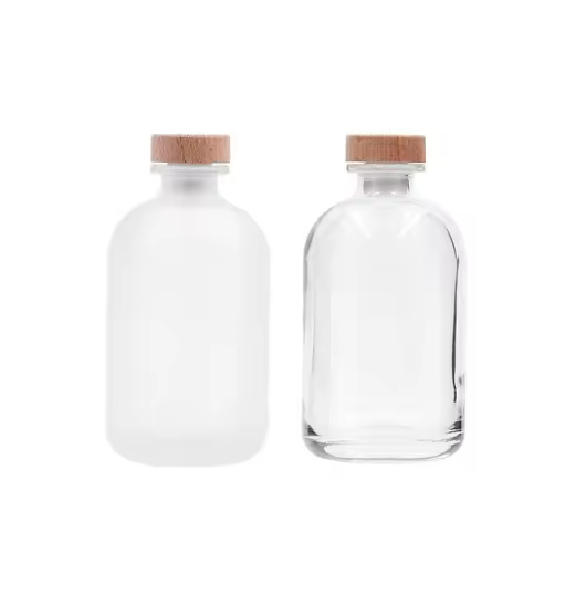 Wholesale Stocked 500ml mini frosted Beverage Juice Fruit drink Wine Glass Bottles custom transparent gin bottle with Cork Lid