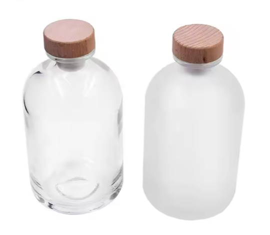 Wholesale Stocked 500ml mini frosted Beverage Juice Fruit drink Wine Glass Bottles custom transparent gin bottle with Cork Lid