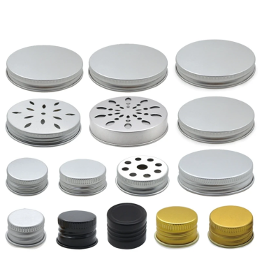 Wholesale different style aluminum lids black golden siliver metal screw caps for glass bottles