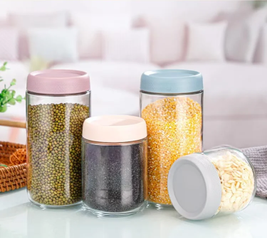 Wholesale Clear Glass Kitchen Canister Container Food Storage Jar With Plastic Lid