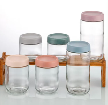 Wholesale Clear Glass Kitchen Canister Container Food Storage Jar With Plastic Lid