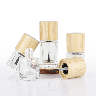 Clear Empty 5ml 8ml 10ml 15ml small square round nail polish glass bottles with bamboo pattern lid