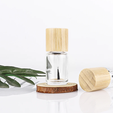 Clear Empty 5ml 8ml 10ml 15ml small square round nail polish glass bottles with bamboo pattern lid