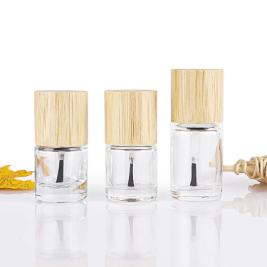 Clear Empty 5ml 8ml 10ml 15ml small square round nail polish glass bottles with bamboo pattern lid