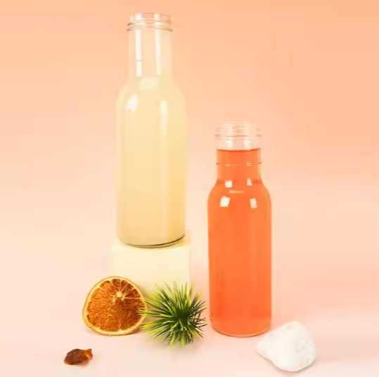 250ml 375ml 500ml Refillable Clear Empty Milk Drink Glass Juice Beverage Bottles with Lids