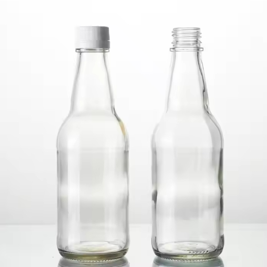 Liquid Condiment Oil Vinegar Glass Packaging Bottles 12oz Empty Flint Round Glass Soy Sauce Bottle with Screw Cap