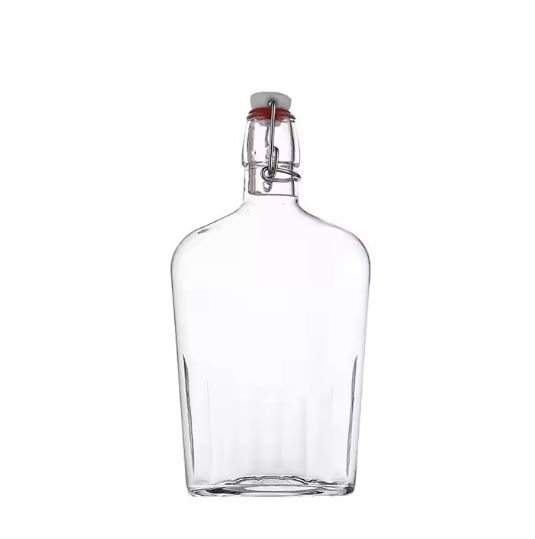 Refillable Clear Whiskey Pocket Drinking Flask with Airtight Stopper Beverage Juice Empty Glass Bottle With Flip Swing Lid