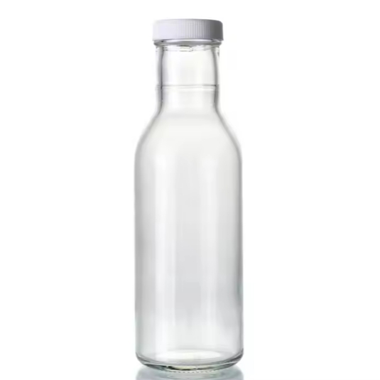 printed Long Neck 8oz and 12 oz and 16oz glass bottle glass bottle for sauce BBQ juice with ring cap