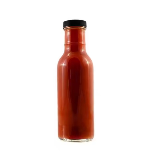 printed Long Neck 8oz and 12 oz and 16oz glass bottle glass bottle for sauce BBQ juice with ring cap