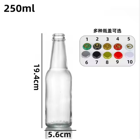 200 ml 250 ml 330 ml Clear Soda Glass Beverage Bottle for Juice 500 ml Beer Glass Bottle with Crown Cap