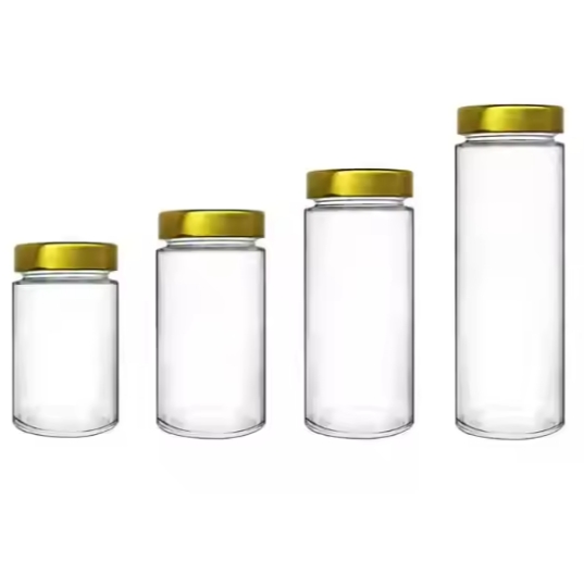 Glass Jar Supplier Wholesale Airtight Round Glass Food Grade Storage Pickles Honey Jars With Deep Metal Caps Lids