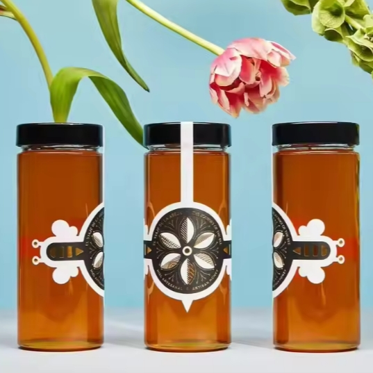 Glass Jar Supplier Wholesale Airtight Round Glass Food Grade Storage Pickles Honey Jars With Deep Metal Caps Lids