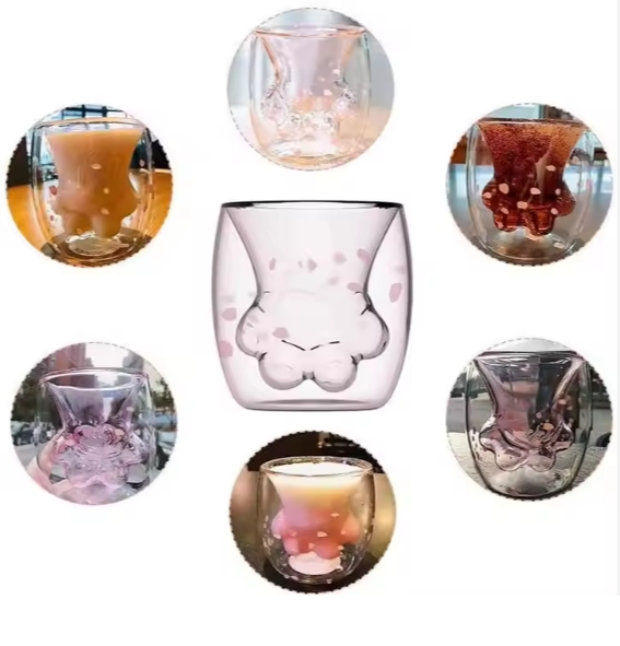 200ml 300ml Cat Claw Cup Milk Mug Heat-resistant Double Wall Glass Cup Coffee Mug Handmade Whiskey Glass Cup