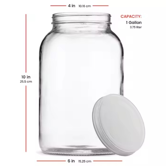 1 Gallon 4L Glass Mason Jar Wide Mouth with Airtight Metal Lid Safe for Fermenting Kombucha Kefir Pickles Storage