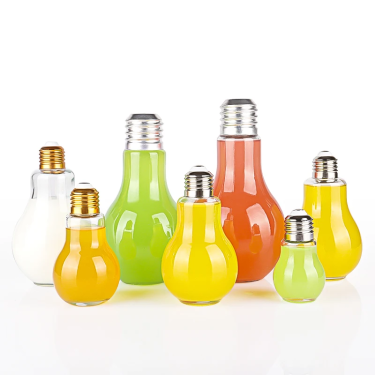 Wholesale Creative Light Bulb Bottle Transparent Glass Beverage Bottles with Lid