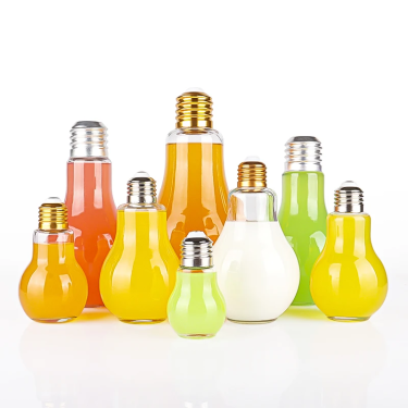 Wholesale Creative Light Bulb Bottle Transparent Glass Beverage Bottles with Lid