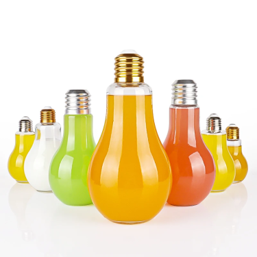 Wholesale Creative Light Bulb Bottle Transparent Glass Beverage Bottles with Lid