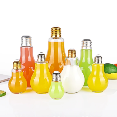 Wholesale Creative Light Bulb Bottle Transparent Glass Beverage Bottles with Lid