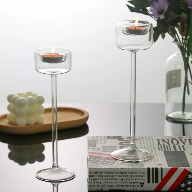 High Borosilicate Unique Long Stem Glass Candlestick