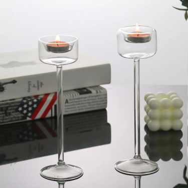 High Borosilicate Unique Long Stem Glass Candlestick