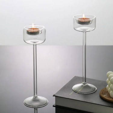 High Borosilicate Unique Long Stem Glass Candlestick