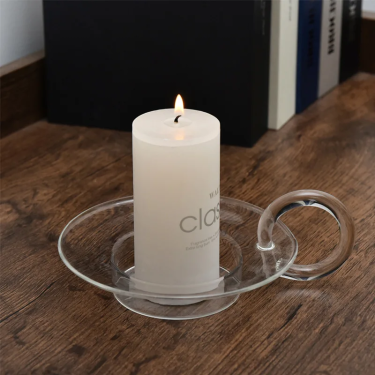 Hand Blowing Transparent Amber Decorative Plate Shape Glass Candle Holder