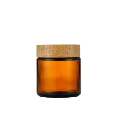 Amber Empty Cosmetic Glass Jar Eye Face Cream Frosted Glass Jar with Bamboo Lid