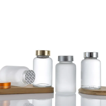 Empty Clear Frosted Glass Medical Pill Tablet Container Glass Capsule Bottle with Lid