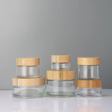 5g-200g Glass Cosmetic Container Face Cream Glass Serum Jars With Bamboo Plastic Caps