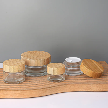 5g-200g Glass Cosmetic Container Face Cream Glass Serum Jars With Bamboo Plastic Caps