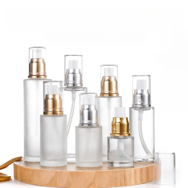 Wholesale Clear Frost Cosmetic Glass Lotion Spray Bottle with Gold Silver Pump