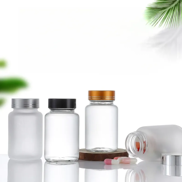 Wholesale Custom Clear Frosted Capsule Pill Vitamin Pharmaceutical Glass Jar