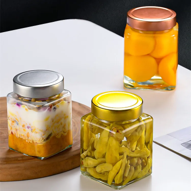 Wholesale 100ml-730ml Square glass honey jam jar with metal lid