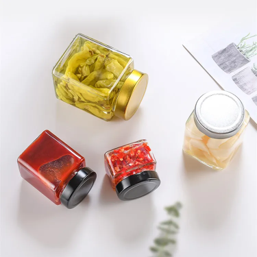 Wholesale 100ml-730ml Square glass honey jam jar with metal lid