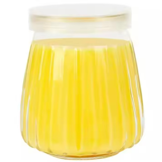 7oz Small Vertical stripes emboss Clear Glass Yogurt Container with PE Lids for Candy Cake Pudding Yogurt and Jam