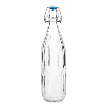 Wholesale 750ml 1000ml clear empty stripe pattern glass drinking bottle with swing top