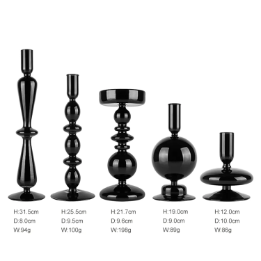 High quality luxury hand-blown glass black candle holder candle pillars for home wedding decoration