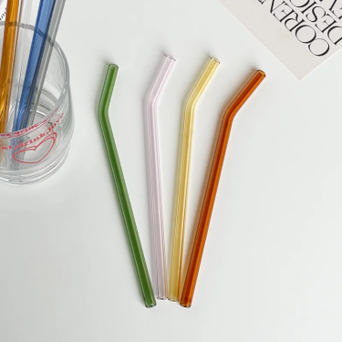 Wholesale Eco Friendly Reusable Borosilicate Colorful Glass Drinking Straws