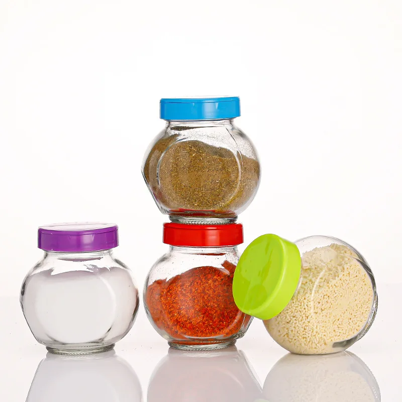 180ml Clear Flat Drum Seasoning Glass Shaker Jar Food Grade Storage Glass Container with Colorful Plastic Lids