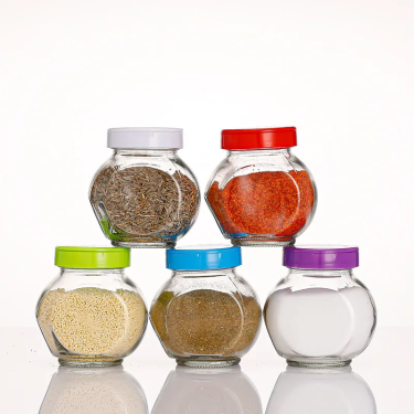 180ml Clear Flat Drum Seasoning Glass Shaker Jar Food Grade Storage Glass Container with Colorful Plastic Lids