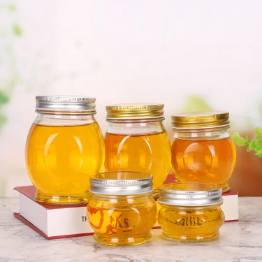 Clear Empty Honey Jar Glass Food Storage Packaging 100ml to 730ml Glass Bee Honey Jars