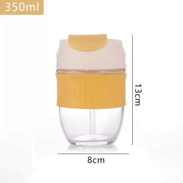 350ml Outdoor Leak Proof  Glass Coffee Water Drinking Cup With Plastic Lid and Straw