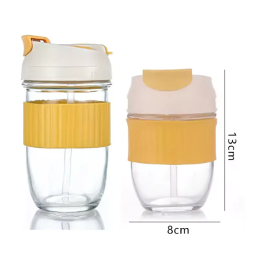 350ml 480ml Outdoor Leak Proof Glass Coffee Water Drinking Cup With Plastic Lid and Straw