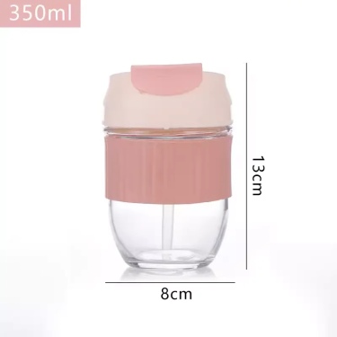 350ml Outdoor Leak Proof  Glass Coffee Water Drinking Cup With Plastic Lid and Straw