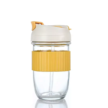 350ml 480ml Outdoor Leak Proof Glass Coffee Water Drinking Cup With Plastic Lid and Straw