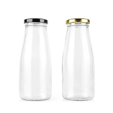 Wholesale 500ml Food Grade Transparent Milk Juice Cold Drinking Glass Bottles With Metal Lid